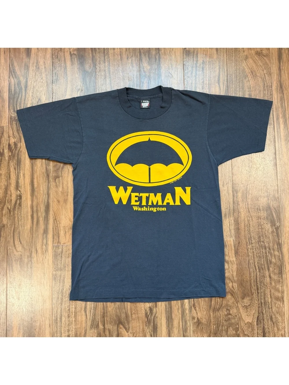 Vintage 80s Wetman Washington Batman Parody T Shirt L Black 1989 Single Stitch